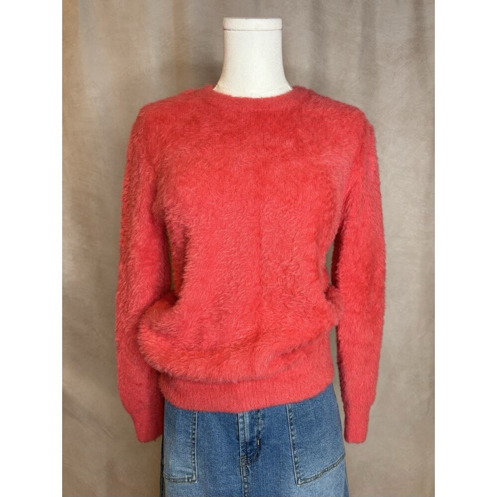 IM VELY Coral Fuzzy Knit Sweater M Soft Korean Crewneck